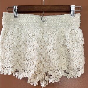 Elegant Cream Lace High Waist Shorts